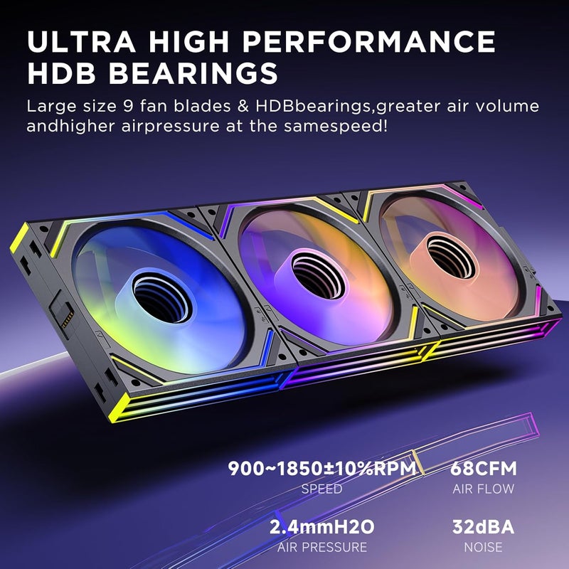 Jungle Leopard Interstellar V2 120mm Case Fan Infinity Mirror Module Daisy-Chain ARGB Fan Triple Pack with Controller Suitable for Computer Case & 360mm AIO Cooler(Black-3pack) - Image 3